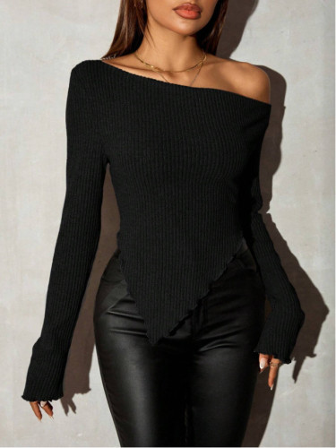 Solid color off shoulder knitted women's clothing