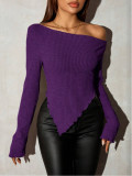 Solid color off shoulder knitted women's clothing