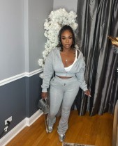 Hooded zipper long sleeved hoodie and pants set