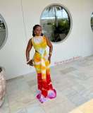 Sleeveless gradient strap wrapped hip long skirt dress