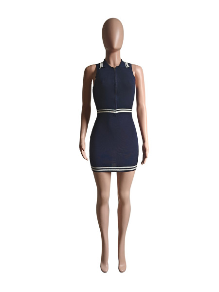 POLO collar zipper wrapped hip knit dress