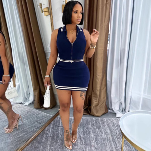 POLO collar zipper wrapped hip knit dress