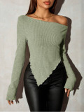 Solid color off shoulder knitted women's clothing