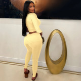 Sexy and Fitted Two-Piece Set with Single Long Sleeve and Pants MZ2904