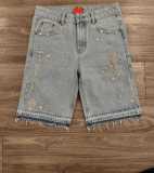 Cross straight tube rhinestone five quarter denim shorts