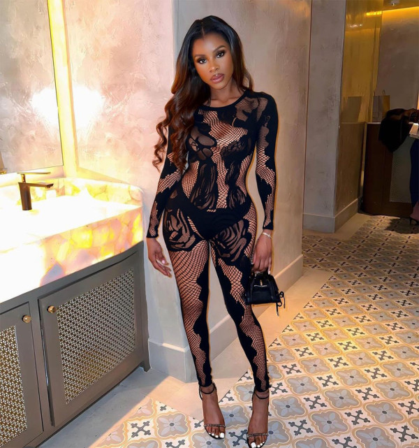 Long sleeved high needle lace hollow jumpsuit