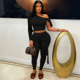 Sexy and Fitted Two-Piece Set with Single Long Sleeve and Pants MZ2904