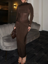 Mid waist mesh pleated hip hugging dress