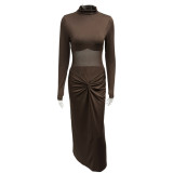 Mid waist mesh pleated hip hugging dress