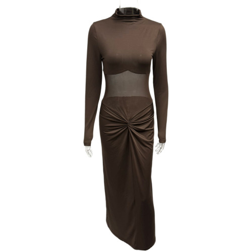 Mid waist mesh pleated hip hugging dress