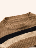 Loose fitting pullover sweater, color blocked striped sweater, knitted sweater, top