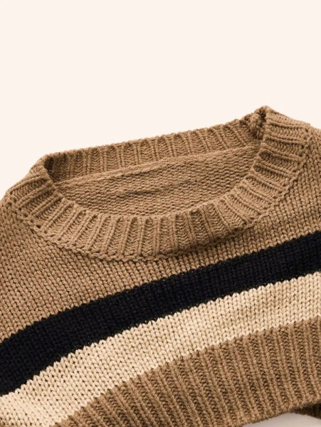Loose fitting pullover sweater, color blocked striped sweater, knitted sweater, top