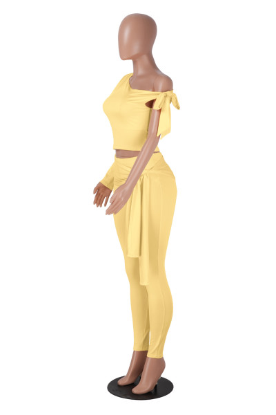 Sexy and Fitted Two-Piece Set with Single Long Sleeve and Pants MZ2904