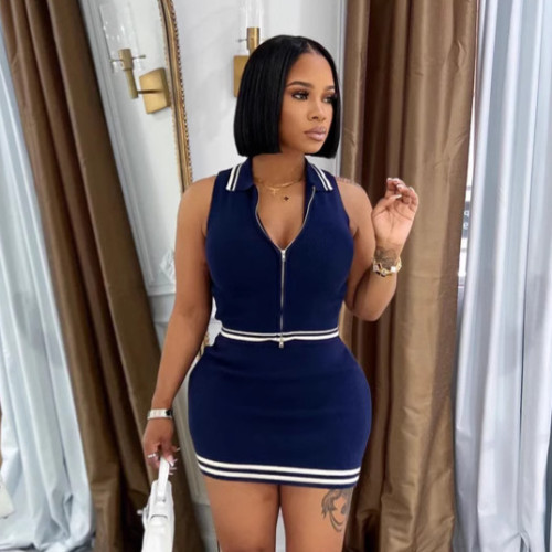 POLO collar zipper wrapped hip knit dress