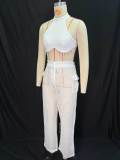 Hanging neck strapless top with hollowed out pockets and pants set