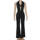 Bralette, backless bodysuit with deep V-neck and halter neck