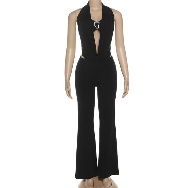 Bralette, backless bodysuit with deep V-neck and halter neck