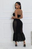 Skirt set with strapless, high waist, exposed navel, wrapped buttocks, fish tail