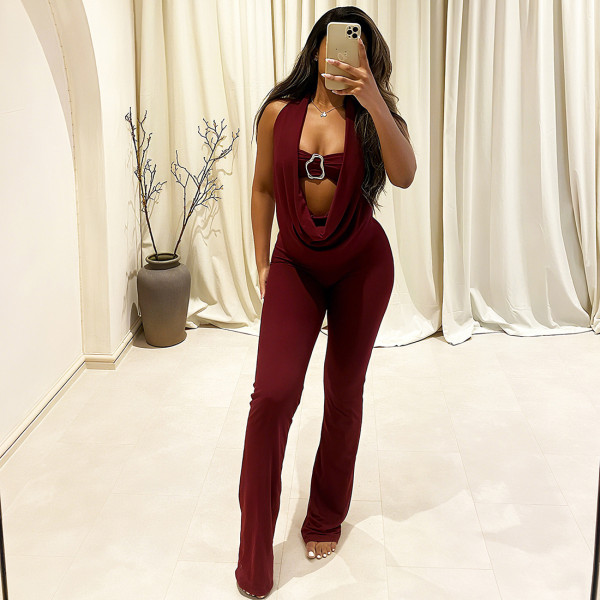 Bralette, backless bodysuit with deep V-neck and halter neck