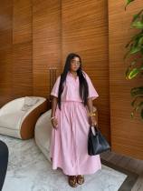 Two-piece set: striped short-sleeved cardigan shirt with a high-waisted waist-tied skirt Two-piece set: striped short-sleeved cardigan shirt with a high-waisted waist-tied skirt