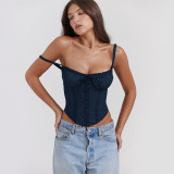 Lace patchwork strap camisole top
