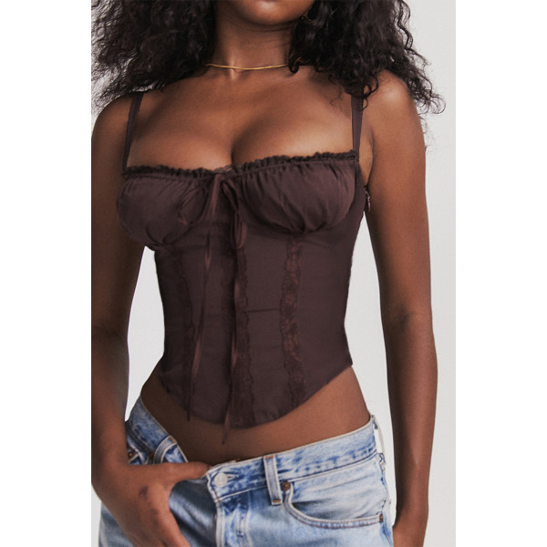 Lace patchwork strap camisole top