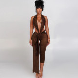 Sleeveless hanging neck backless tight jumpsuit