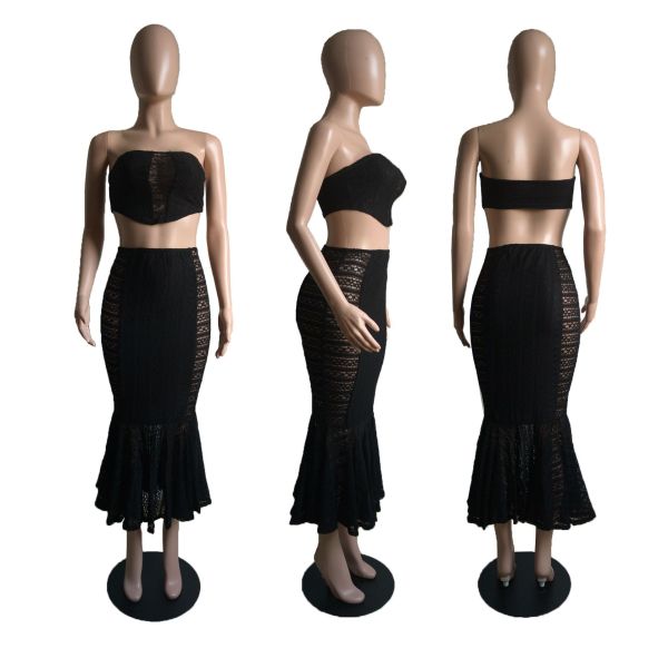 Skirt set with strapless, high waist, exposed navel, wrapped buttocks, fish tail