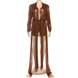 Threaded splicing low cut top, hip hugging skirt set