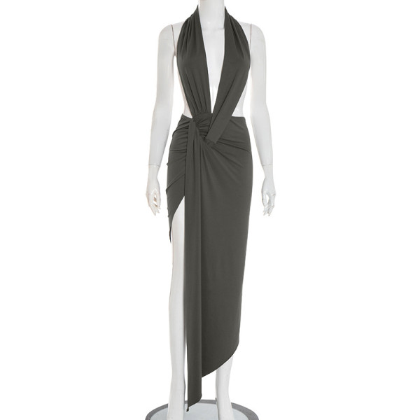 Hanging neck pleated hip hugging dress