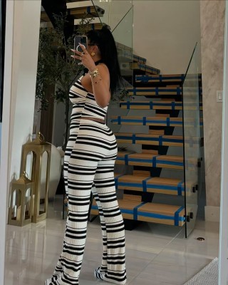 Shirt collar sleeveless top waist waist and hip pants set