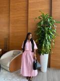 Two-piece set: striped short-sleeved cardigan shirt with a high-waisted waist-tied skirt