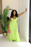 Drawstring lace V-neck solid color suspender loose dress