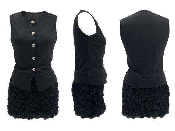 Sleeveless top three-dimensional flower wrapped hip skirt set