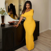 Backless hanging neck solid color slit long dress