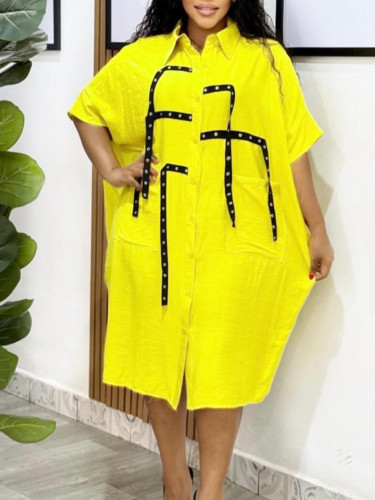 Loose collar shirt, medium length shirt, short sleeved dress