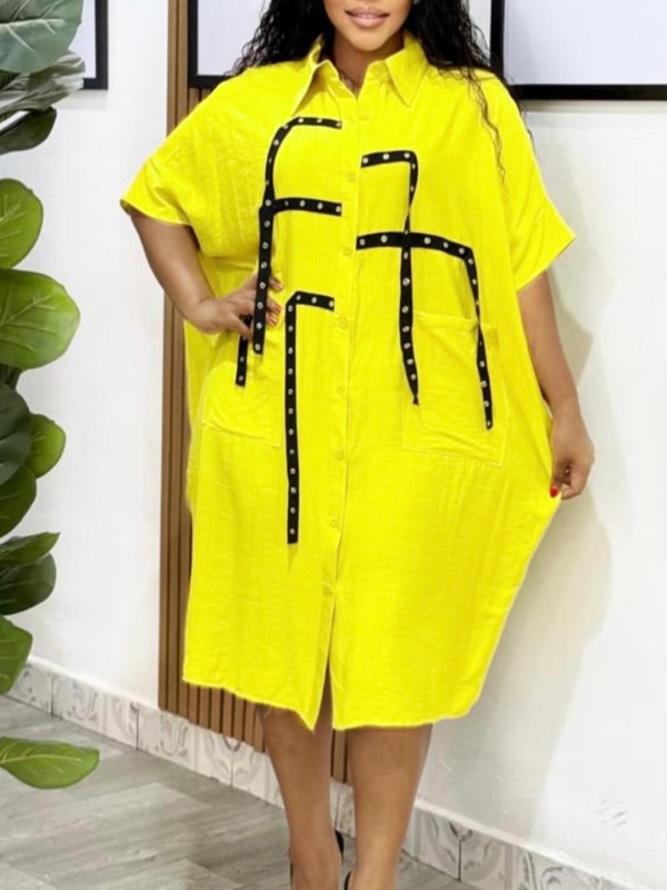 Loose collar shirt, medium length shirt, short sleeved dress