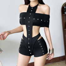 Slimming jumpsuit high waisted shorts set