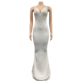 Hot rhinestone camisole sleeveless long skirt dress