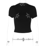 Hot stamping slim fit round neck short sleeved T-shirt top