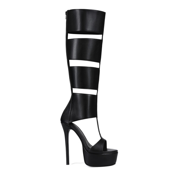 Water platform thin high heel large size long open-toe boots