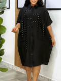 Loose collar shirt, medium length shirt, short sleeved dress