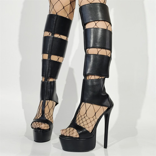 Water platform thin high heel large size long open-toe boots