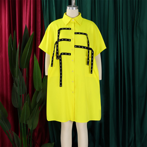 Loose collar shirt, medium length shirt, short sleeved dress