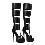 Water platform thin high heel large size long open-toe boots