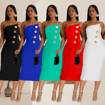 Strapless button decoration dress