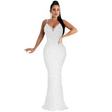 Hot rhinestone camisole sleeveless long skirt dress