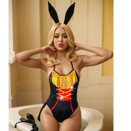 Tight jumpsuit with rabbit ears and tassel cosplay outfit