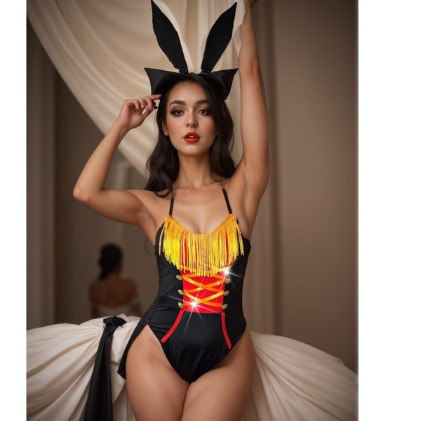 Tight jumpsuit with rabbit ears and tassel cosplay outfit