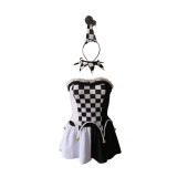 Halloween Black and White Grid Party Dress